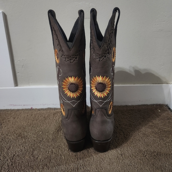 Mexican sunflower leather cowgirl boots size 9.5 womens new botas cuero stitched - Picture 5 of 11